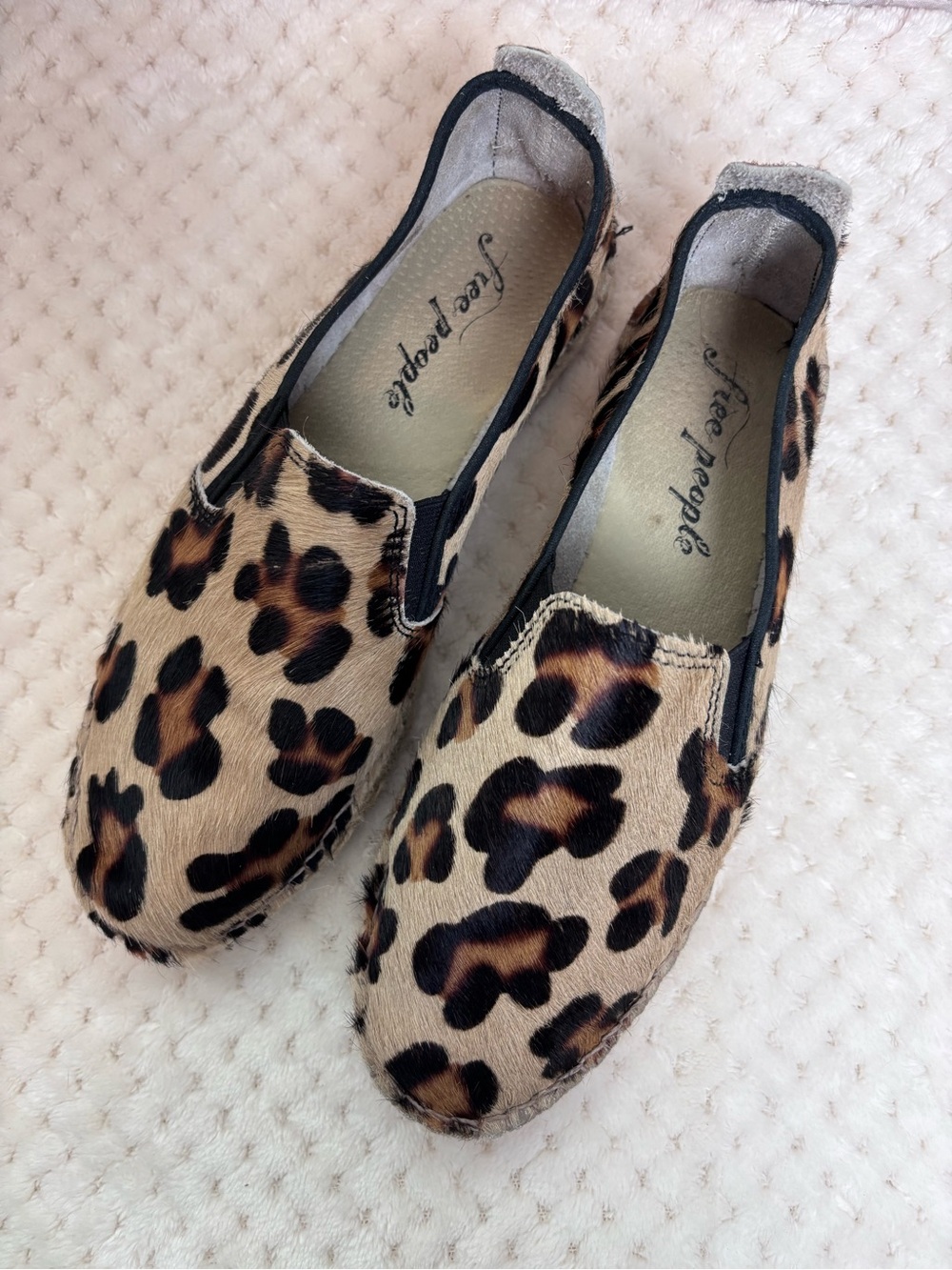 Free People Leopard Print Haircalf Slip-On Espadrilles in Tan and Black 37/6-1/2